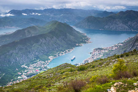 kotor bay upper view from the mountainの写真素材