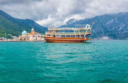 kotor bay speedboat cruise view, sea and rocky hillsの写真素材