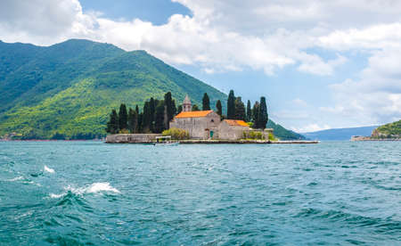 kotor bay speedboat cruise view, sea and rocky hillsの写真素材