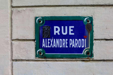typical parisian street name signs famousの写真素材