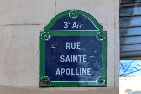 typical parisian street name signs famousの写真素材