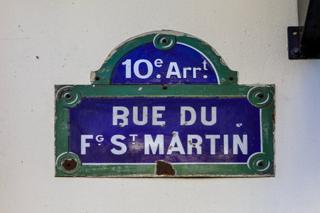 typical parisian street name signs famousの写真素材