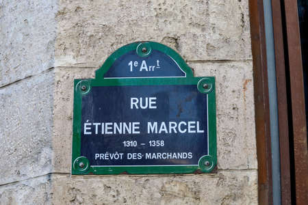 typical parisian street name signs famousの写真素材