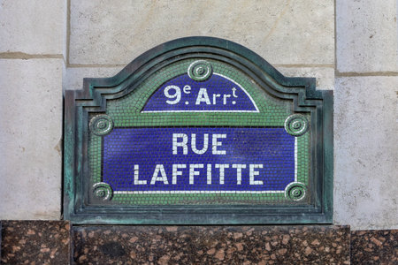 typical parisian street name signs famousの写真素材