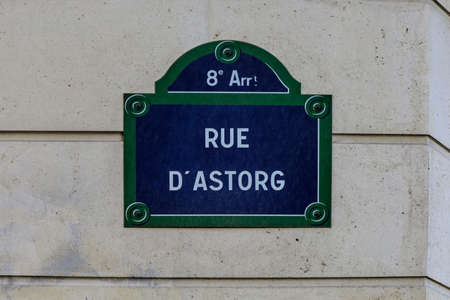 typical parisian street name signs famousの写真素材