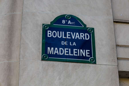 typical parisian street name signs famousの写真素材