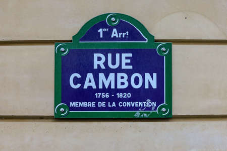 typical parisian street name signs famousの写真素材