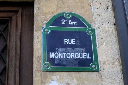 typical parisian street name signs famousの写真素材