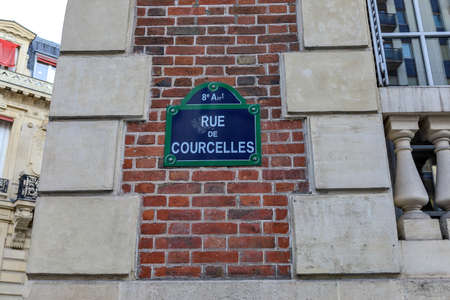 typical parisian street name signs famousの写真素材