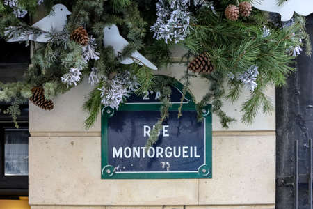 typical parisian street name signs famousの写真素材