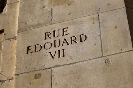 typical parisian street name signの写真素材