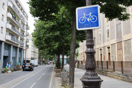 Bicycles sign on street in city center