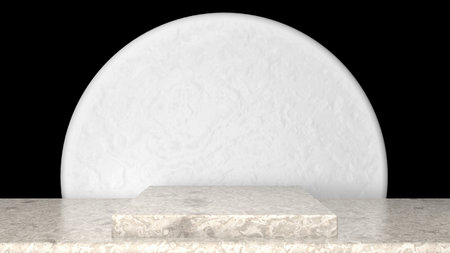 3D abstract showroom with realistic white marble pedestal podium set in luxury style. Minimal scene for product display template presentation. geometric backgroundの写真素材