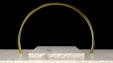 3D abstract showroom with realistic white marble pedestal podium set in luxury style. Minimal scene for product display template presentation. geometric backgroundの写真素材