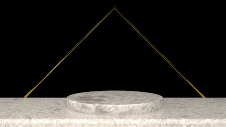 3D abstract showroom with realistic white marble pedestal podium set in luxury style. Minimal scene for product display template presentation. geometric backgroundの写真素材