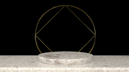 3D abstract showroom with realistic white marble pedestal podium set in luxury style. Minimal scene for product display template presentation. geometric backgroundの写真素材