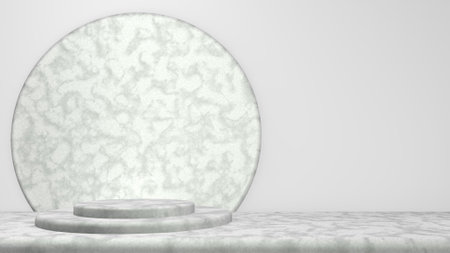3D abstract showroom with realistic white marble pedestal podium set in luxury style. Minimal scene for product display template presentation. geometric backgroundの写真素材