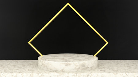 3D abstract showroom with realistic white marble pedestal podium set in luxury style. Minimal scene for product display template presentation. geometric backgroundの写真素材