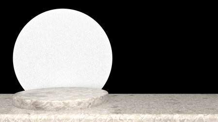 3D abstract showroom with realistic white marble pedestal podium set in luxury style. Minimal scene for product display template presentation. geometric backgroundの写真素材