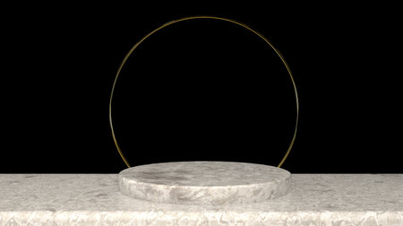 3D abstract showroom with realistic white marble pedestal podium set in luxury style. Minimal scene for product display template presentation. geometric backgroundの写真素材