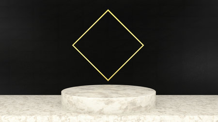 3D abstract showroom with realistic white marble pedestal podium set in luxury style. Minimal scene for product display template presentation. geometric backgroundの写真素材