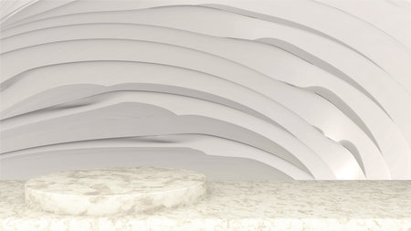 3D abstract showroom with realistic white marble pedestal podium set in luxury style. Minimal scene for product display template presentation. golden geometric shape and black baの写真素材