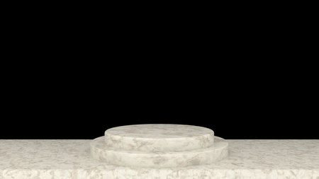 3D abstract showroom with realistic white marble pedestal podium set in luxury style. Minimal scene for product display template presentation. golden geometric shape and black baの写真素材