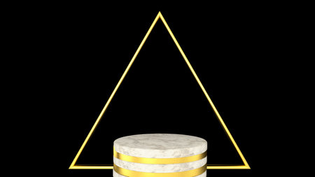3D abstract showroom with realistic white marble pedestal podium set in luxury style. Minimal scene for product display template presentation. golden geometric shape and blackの写真素材