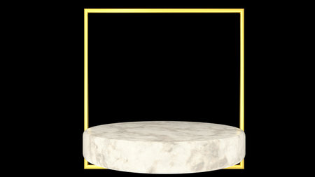 3D abstract showroom with realistic white marble pedestal podium set in luxury style. Minimal scene for product display template presentation. golden geometric shape and blackの写真素材