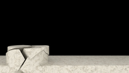 3D abstract showroom with realistic white marble pedestal podium set in luxury style. Minimal scene for product display template presentation. golden geometric backgroundの写真素材