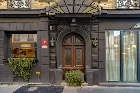 The entrance to a restaurant in London.の写真素材