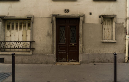 Old wooden door in the old town of San Sebastian, Spain.の写真素材