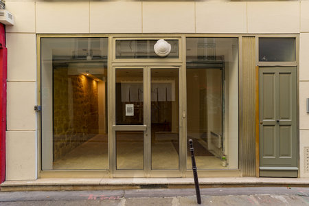 entrance of restaurant in city centerの写真素材