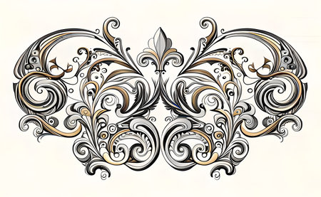 Illustration of a vintage floral ornament in black and beige colorsの素材