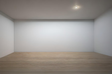 Empty room with white wall and wooden floor. 3d rendering.の素材
