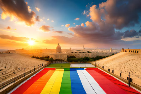 Aerial view of the United States Capitol in Washington DC, USA. LGBT flagの素材