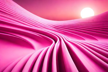 3d render, abstract background, pink wavy lines, sunの素材