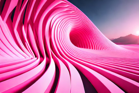 Abstract background of curved lines in pink colors. 3d render illustrationの素材