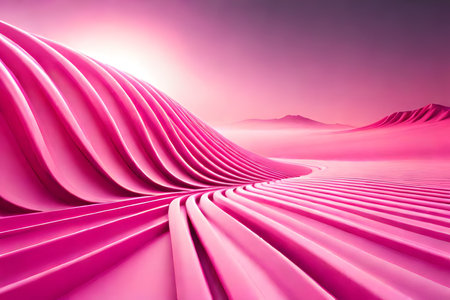 Abstract background of pink wavy curved lines. 3d render illustrationの素材
