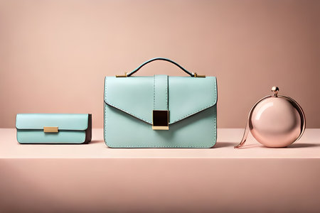 Elegant women's bag and clutch on a pink background.の素材