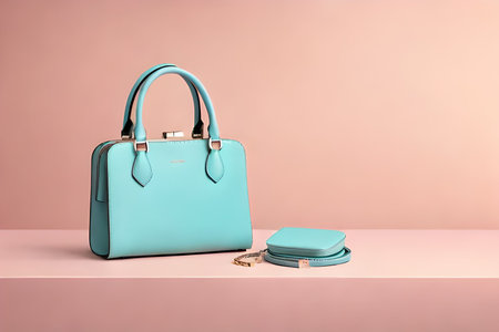Blue handbag and clutch on a pink background. 3d renderingの素材