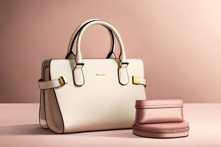 Women's handbag and clutch on a pink background. 3d renderingの素材