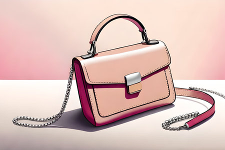 Pink leather handbag on a white background. 3D rendering.の素材