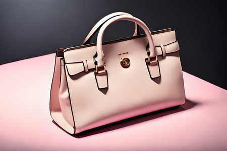 Luxury handbag on a pink and black background. Fashionable concept.の素材