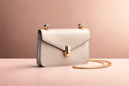 Stylish leather clutch on a pink background. Fashionable concept.の素材