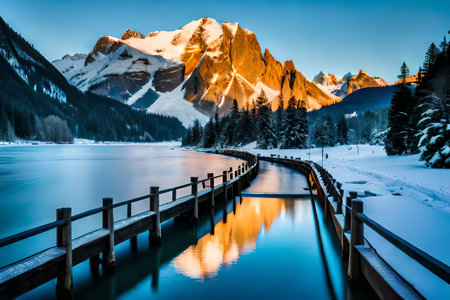 Sunrise at Lake Misurina, Dolomites, Italyの素材