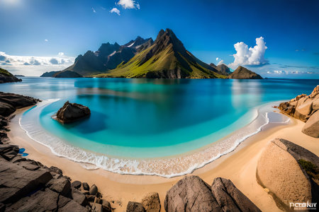 Beautiful seascape. Location: Vestrahorn, Lofoten islands, Norway, Europeの素材