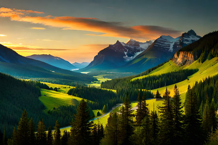 Sunset in the Dolomites, Italy. Summer landscape.の素材