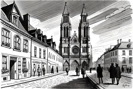 Sketch of the Cathedral of St. Nicholas in Krakow, Polandの素材