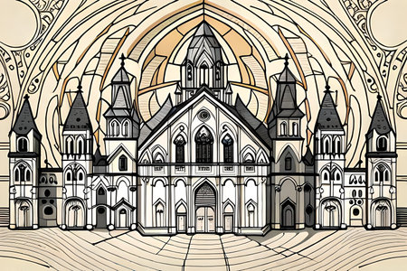 Sketch of Gothic Cathedral in the Gothic style. drawingの素材